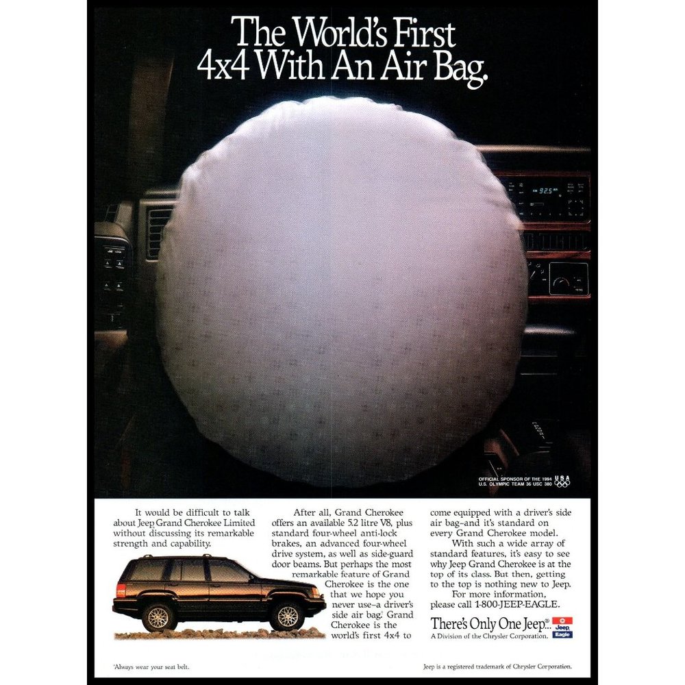 1994 Jeep Grand Cherokee Limited 4x4 SUV Vintage Print Ad Airbag Wall Art Photo